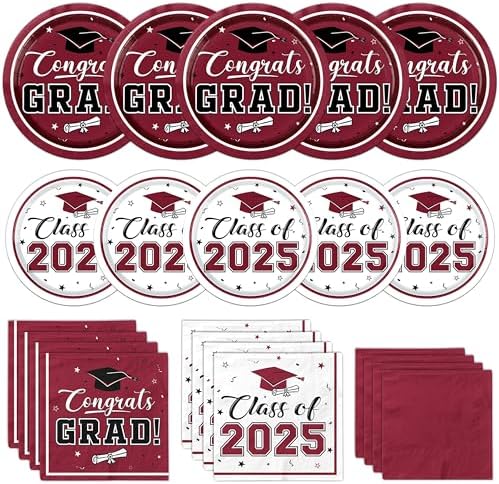 Class of 2025 Graduation Plates Napkins Maroon Party Supplies