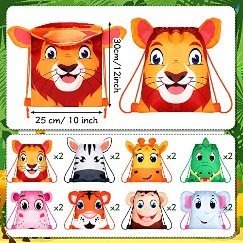 Hillban 16 Pcs Animal Drawstring Bags for Kids Party