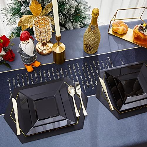 N9R 60PCS Black Plastic Square Plates for Parties and Events