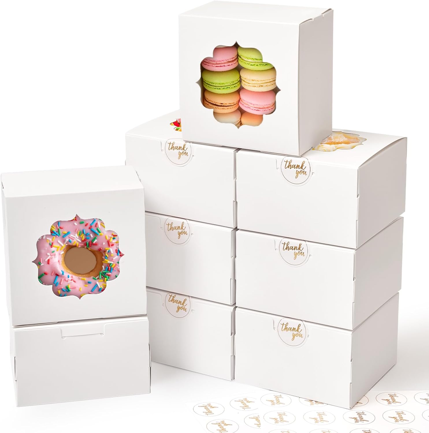 Shallive 4-Inch Cookie Boxes 25 Pcs White with Window