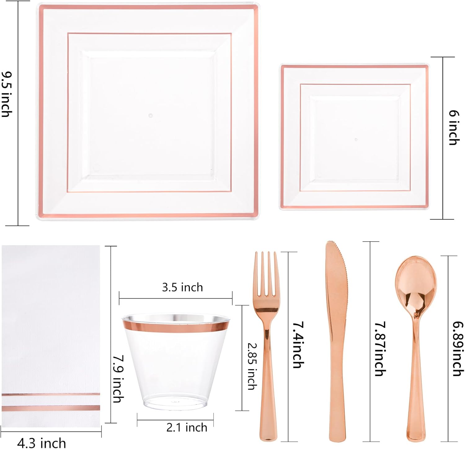 Festiva 350Pcs Rose Gold Plastic Plates Set for 50 Guests