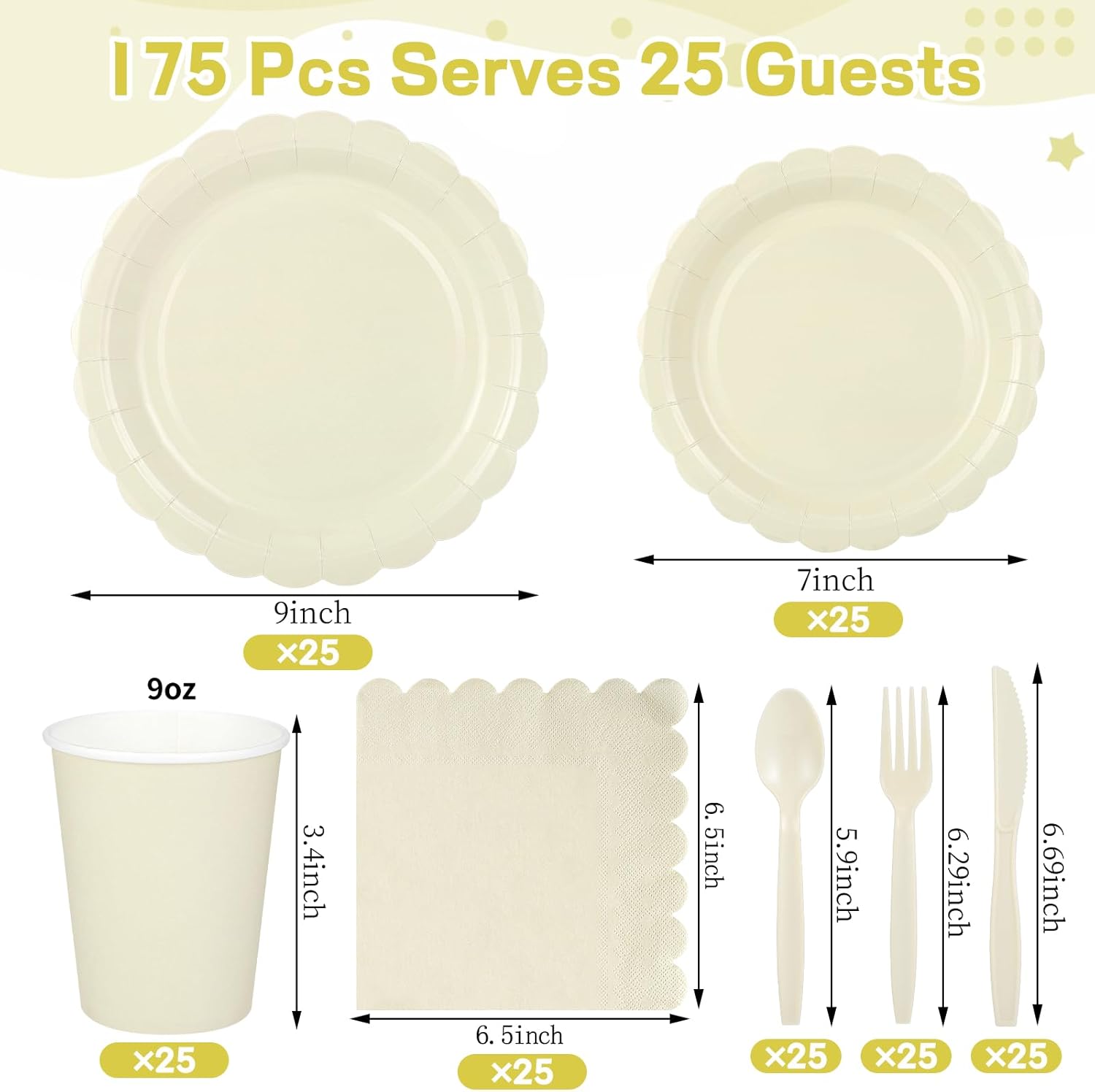 175 Pcs Ivory Plates and Napkins Set