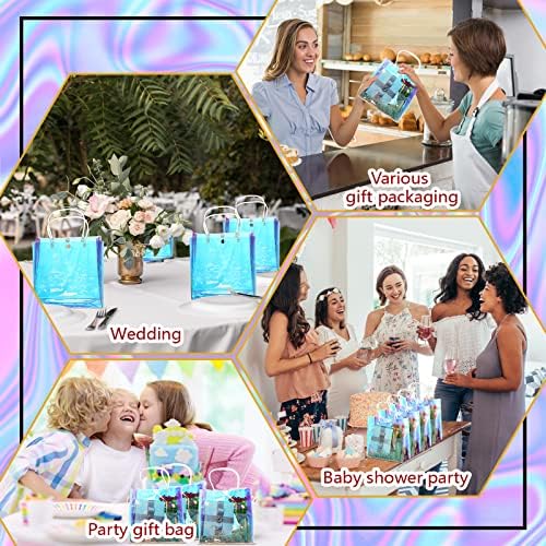 Sherr 16 Pcs Iridescent Holographic Gift Bags with Handles