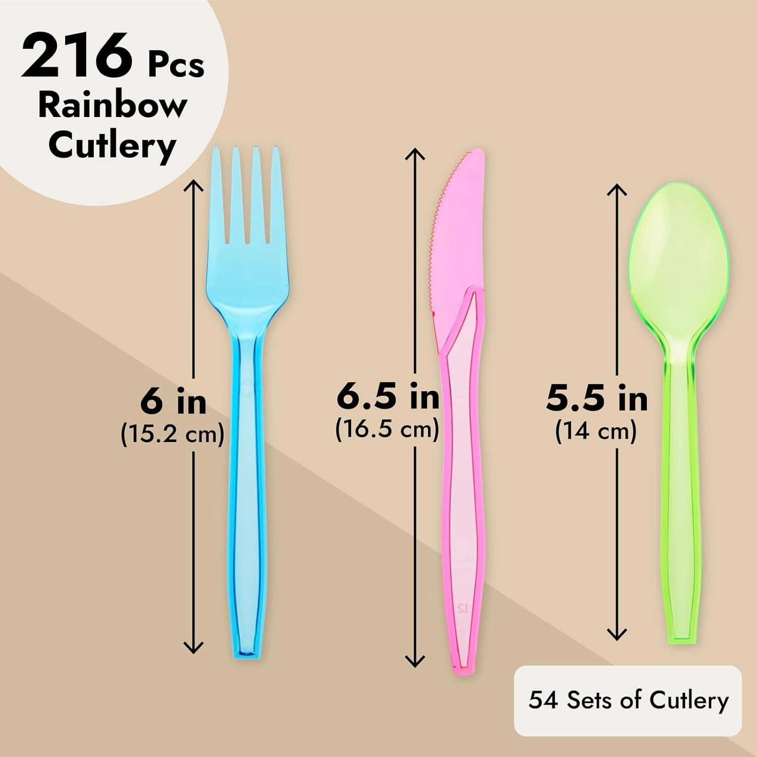 Juvale 216 Piece Rainbow Plastic Cutlery Set for Parties