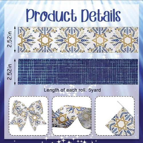 ABTOLS Hanukkah Ribbons 2 Rolls 10 Yards Star of David