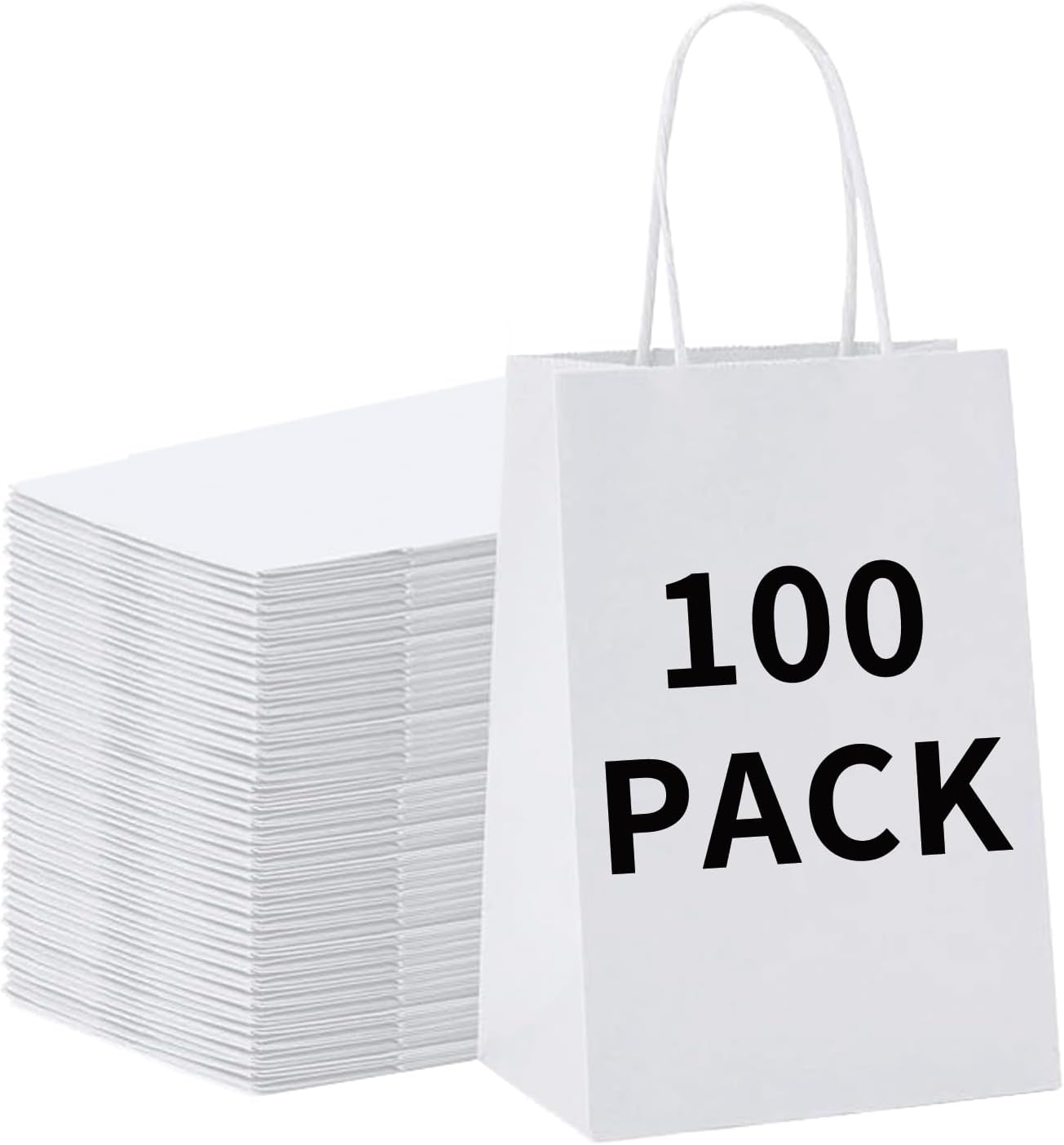 BAG BOX 100 Pack White Gift Bags with Handles