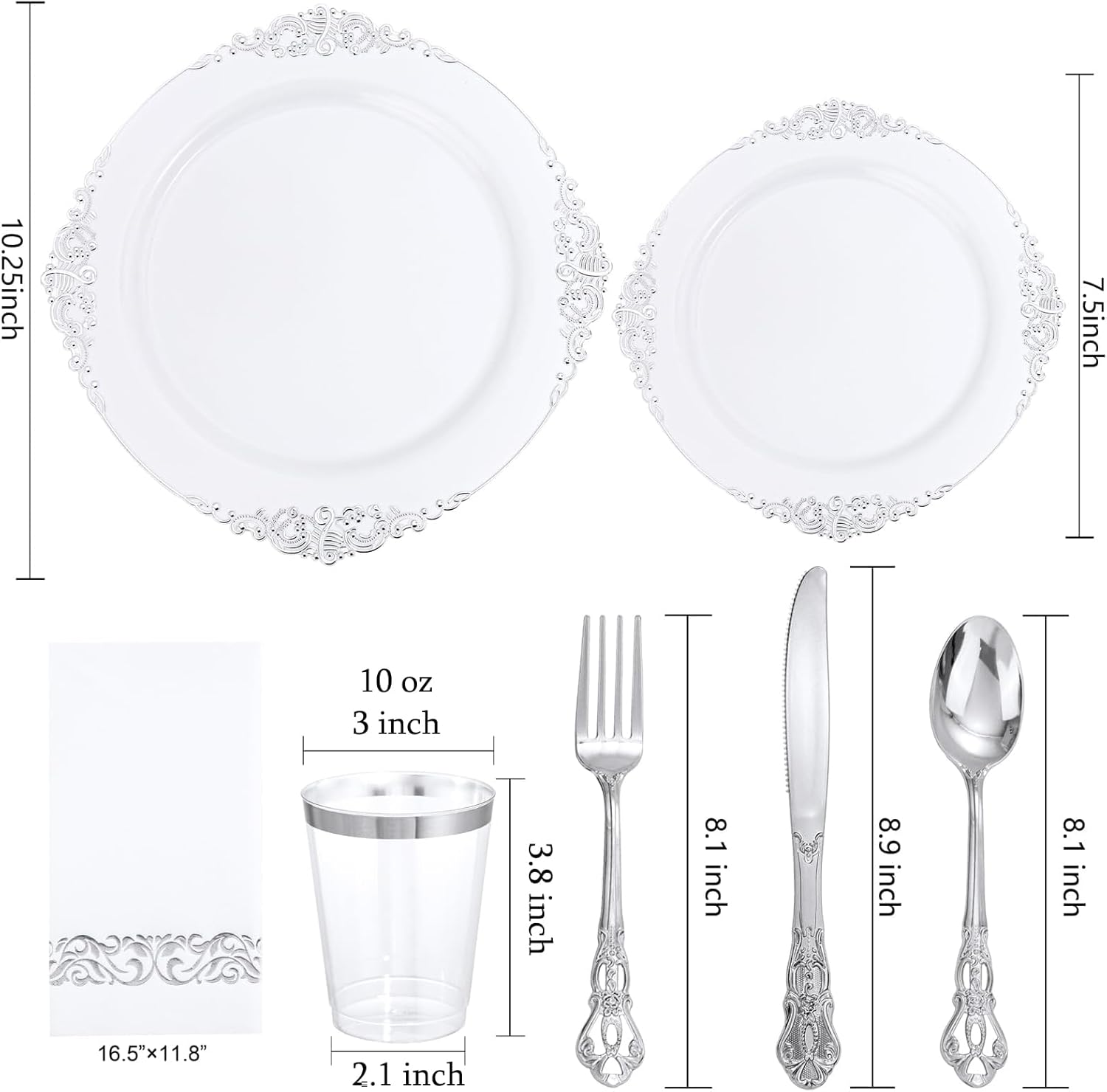 YOUBET 700PCS Silver Plastic Plates Set - 100 Person Wedding Party Disposable Tableware