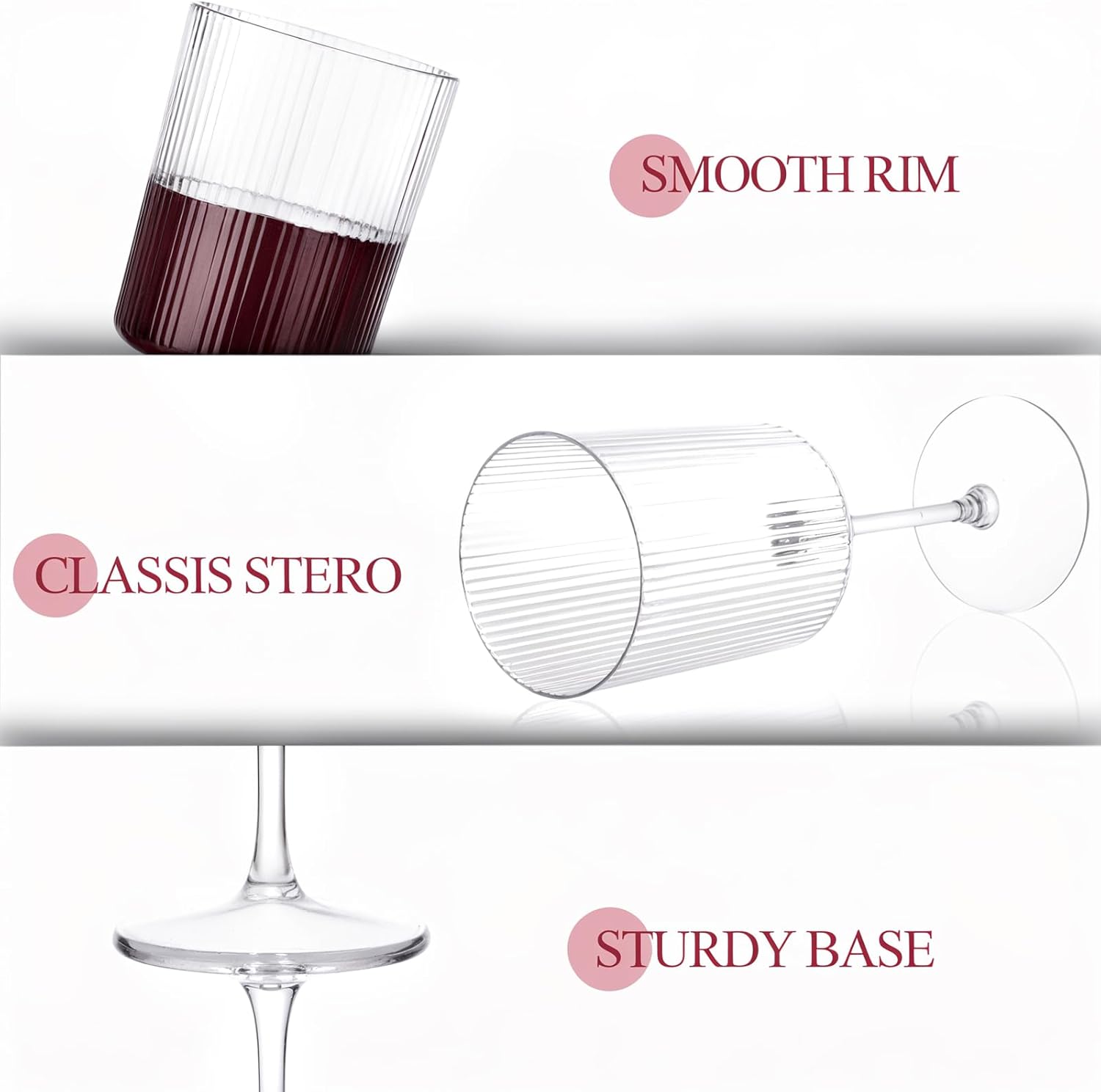 Ciaell 12PCS Plastic Ribbed Wine Glasses with Stem