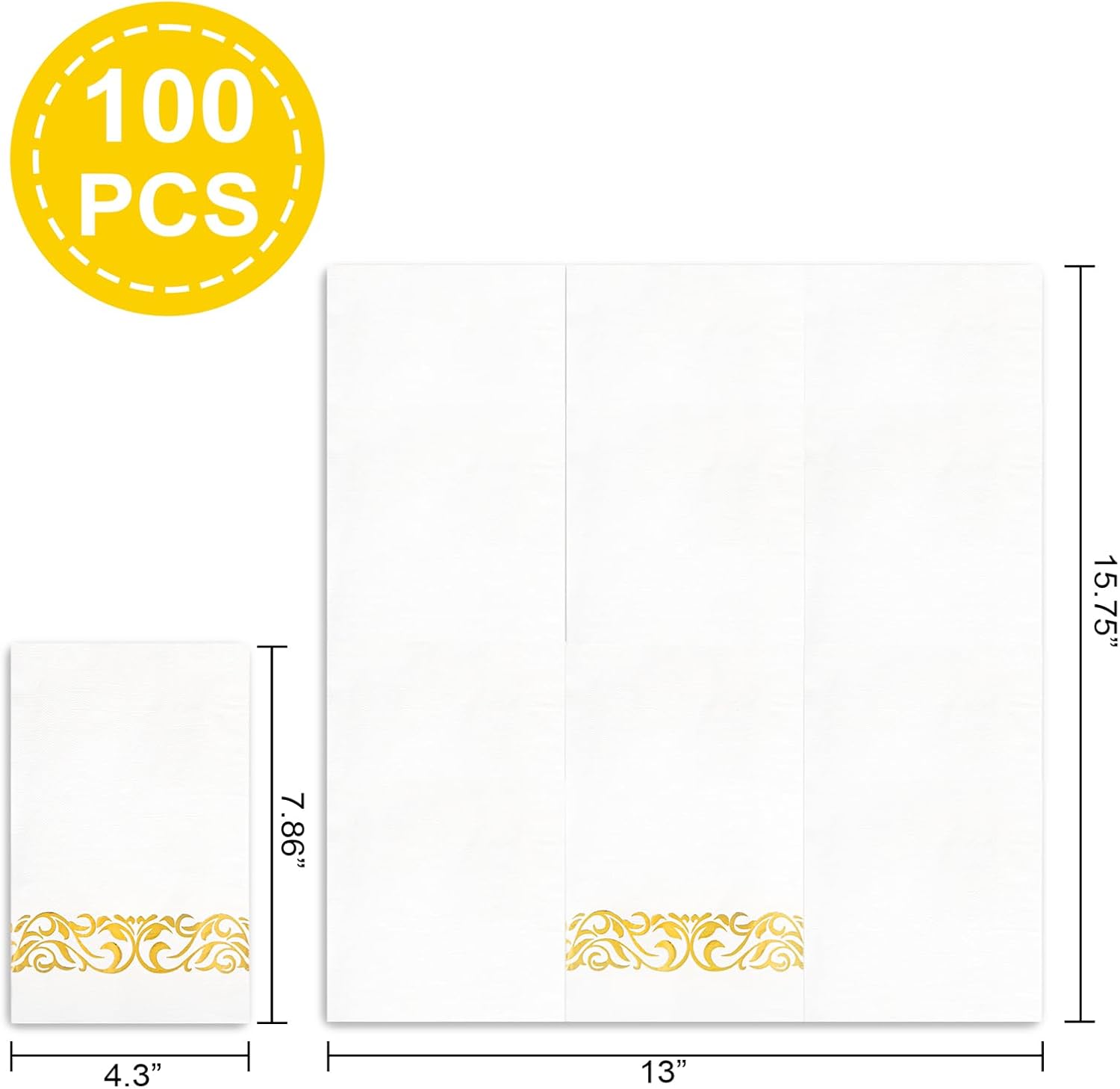 WDF 100 Pack Gold Napkins Disposable 3ply