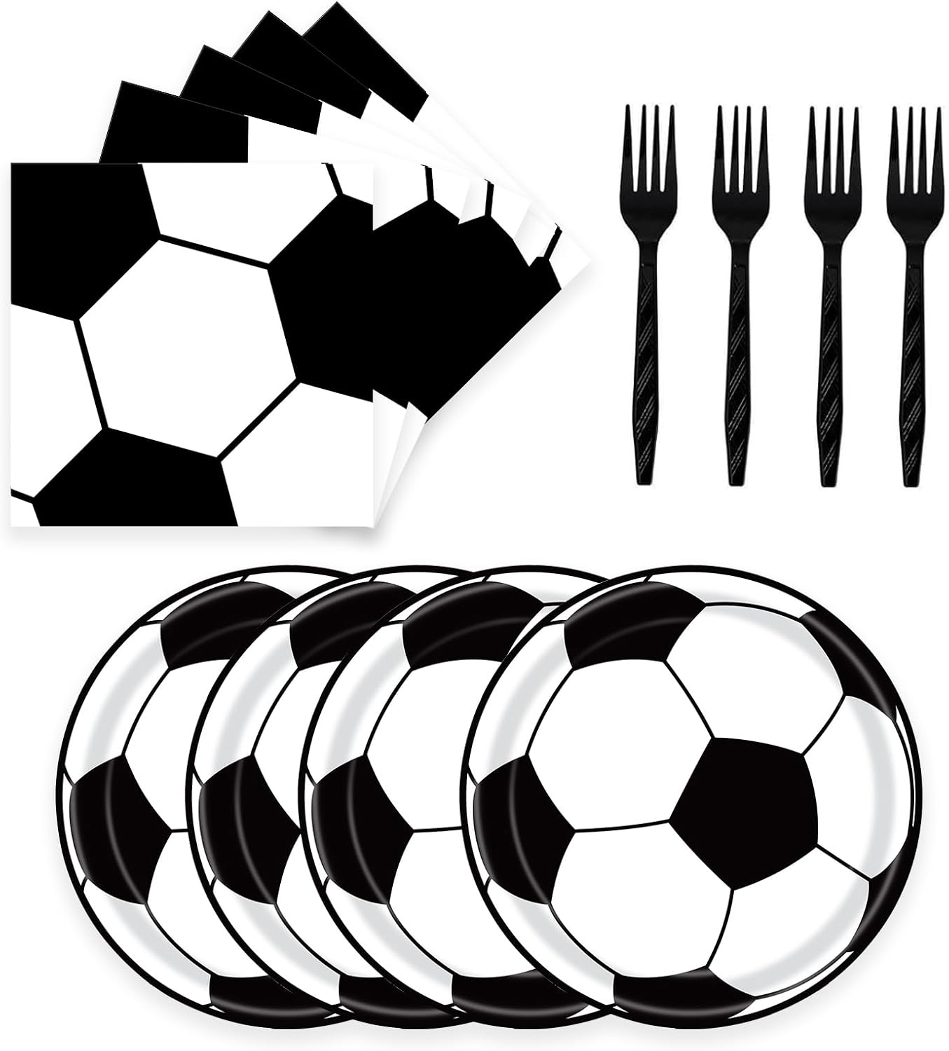 72 Pcs Soccer Themed Paper Plates Napkins Set