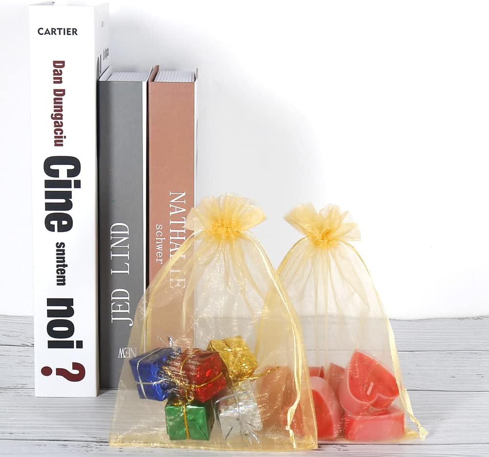 HRX Package 100pcs Gold Organza Drawstring Bags