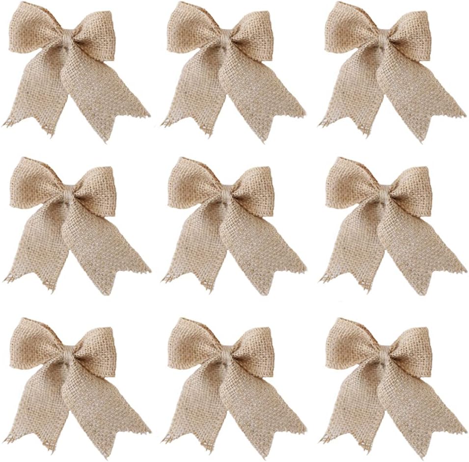 10 Pcs Natural Burlap Handmade Bowknot Decor