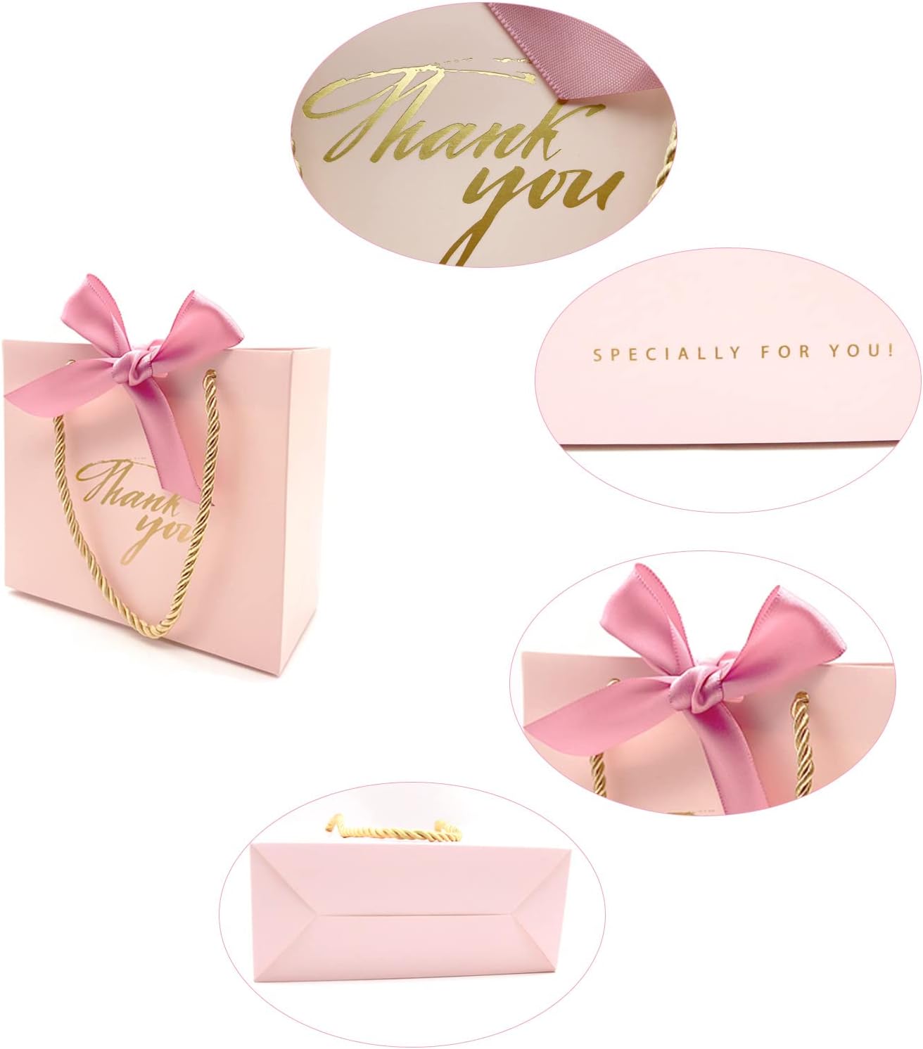 TKSBAG 20 Pack Pink Mini Gift Bags With Handles