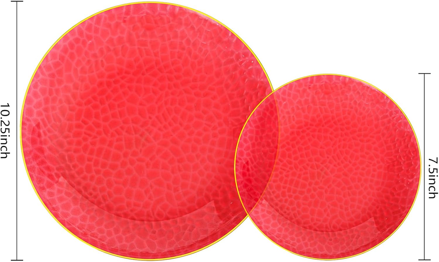 Rubtlamp 60 Pcs Red Plastic Plates with Gold Rim
