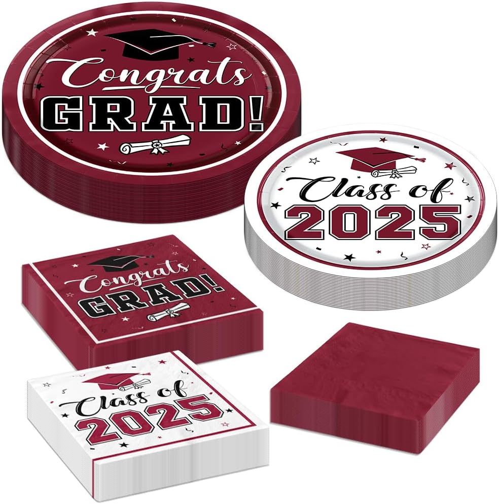 Class of 2025 Graduation Plates Napkins Maroon Party Supplies