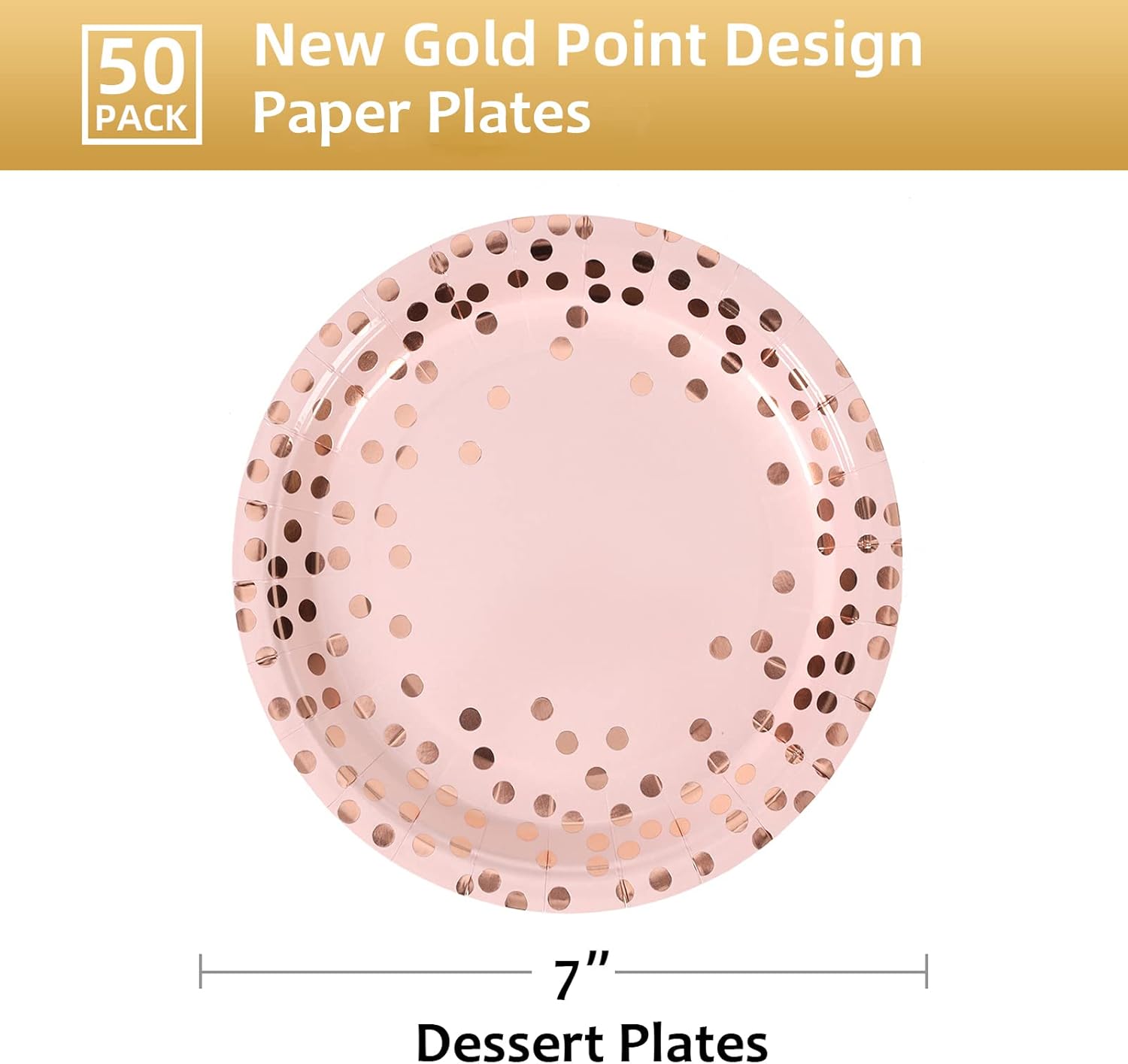 Pink Rose Gold Dots 7 Inch Paper Plates 50 PCS
