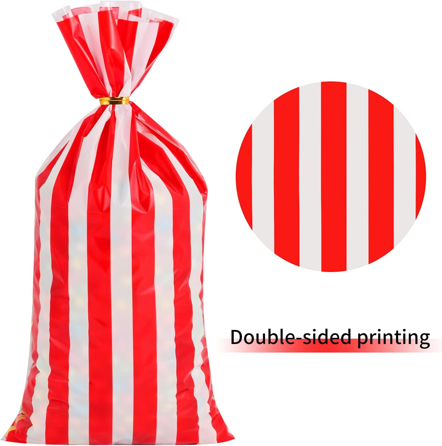 Lecferrarc 100 Pcs Red White Stripe Treat Bags with Twist Ties