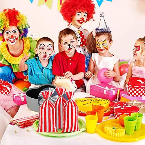 Lecferrarc 100 Pcs Red White Stripe Treat Bags with Twist Ties