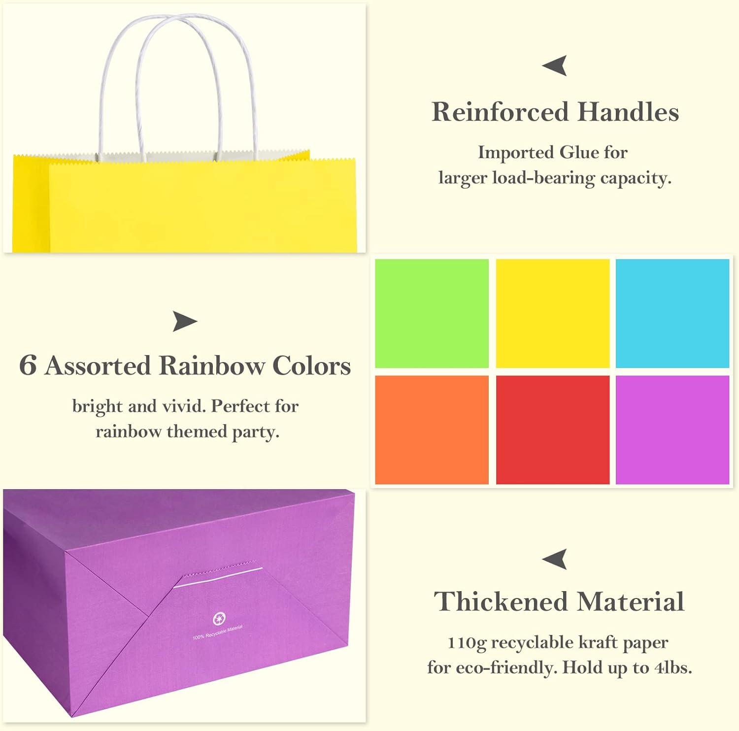 BagDream 24PCS Small Rainbow Party Favor Bags with Handles