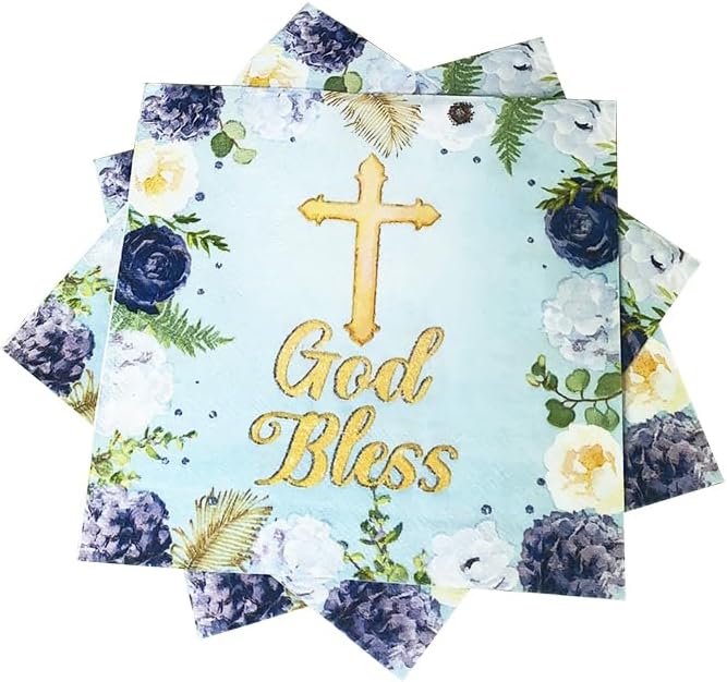 40Pcs Floral God Bless Napkins for Baptism and Religious Celebrations