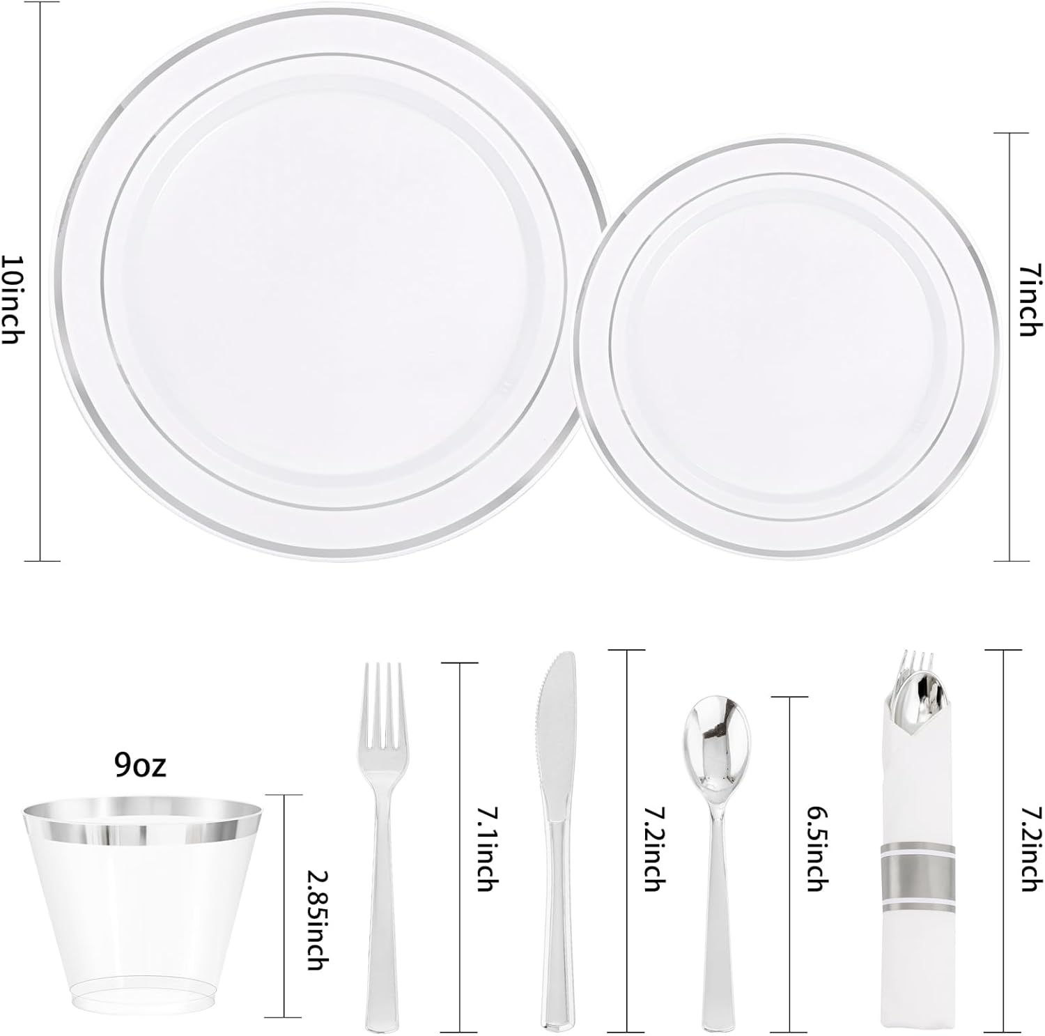 DaYammi 350PCS Silver Plastic Dinnerware Set for 50 Guests