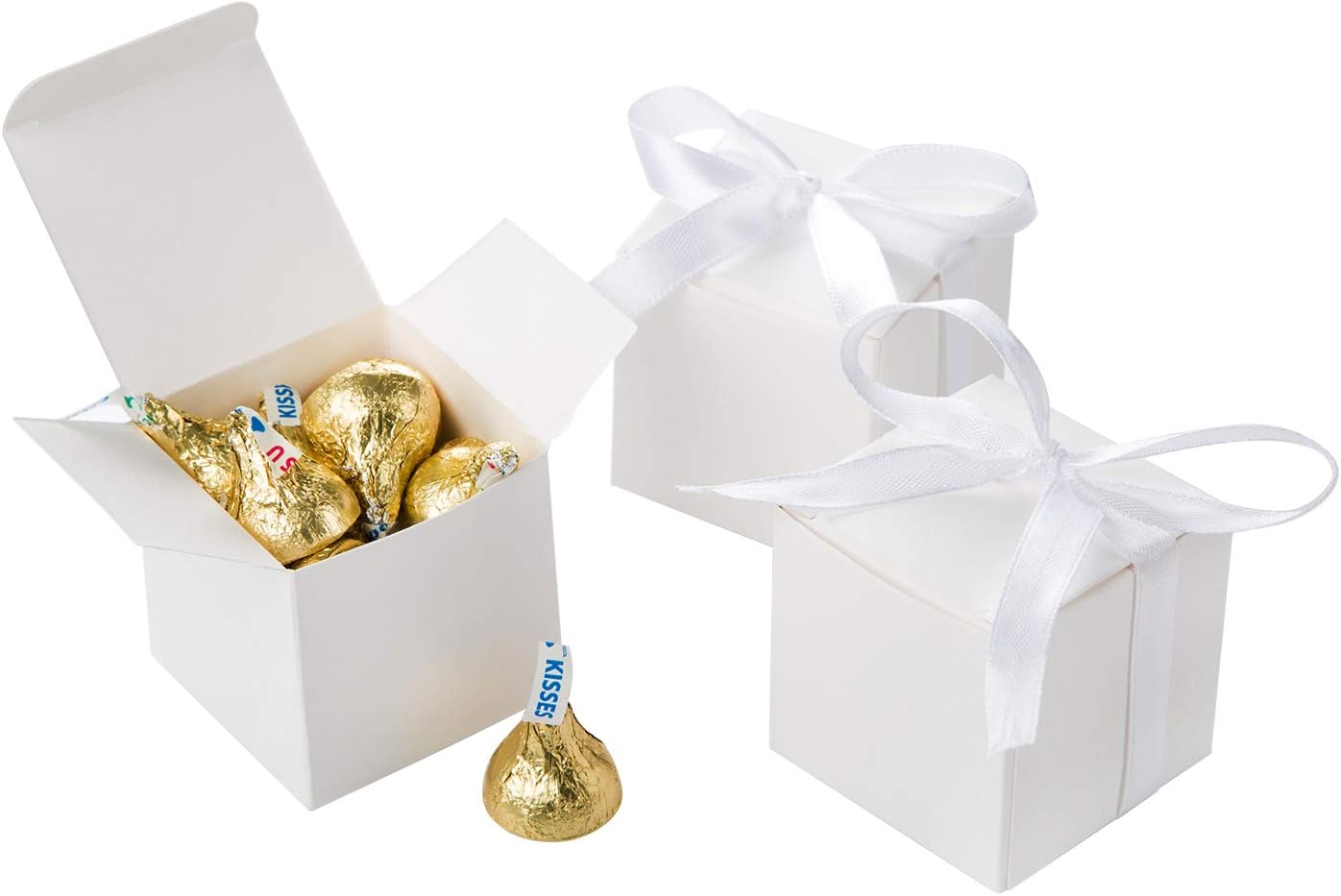 AWELL White Candy Box with Ribbon Party Favor Pack of 50