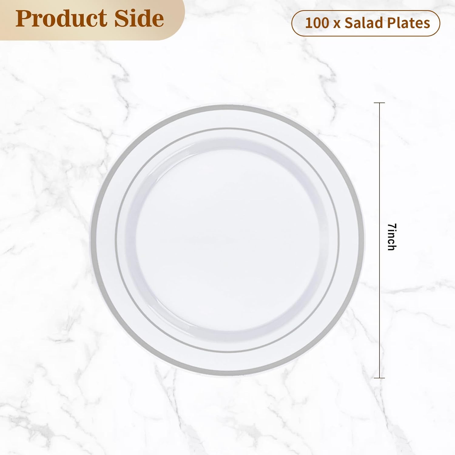100PCS Silver Rim Plastic Dessert Plate 7 Inch Party Use