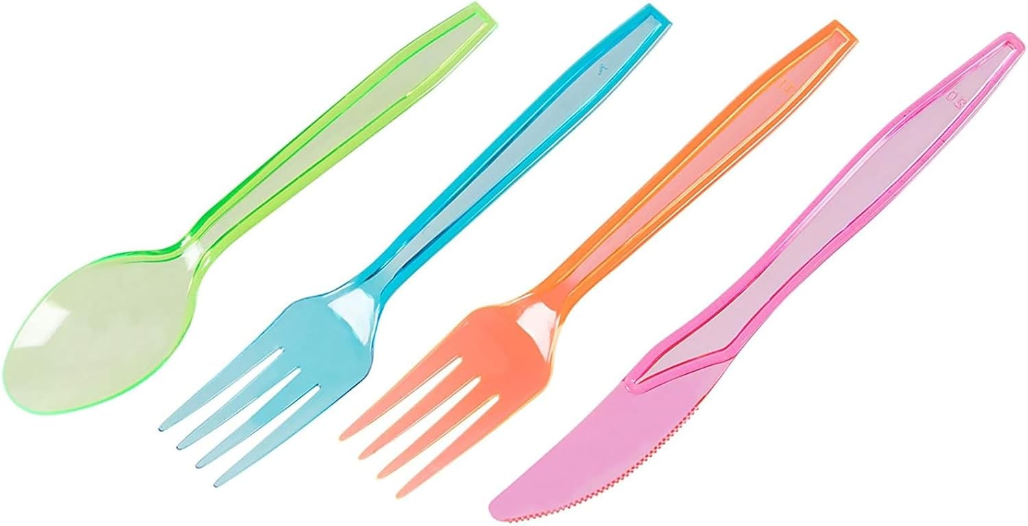 Juvale 216 Piece Rainbow Plastic Cutlery Set for Parties