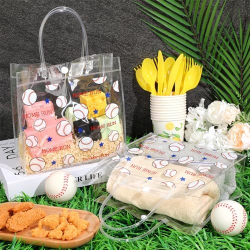 Aliceset 20 Pcs Baseball Clear PVC Gift Bags with Handles
