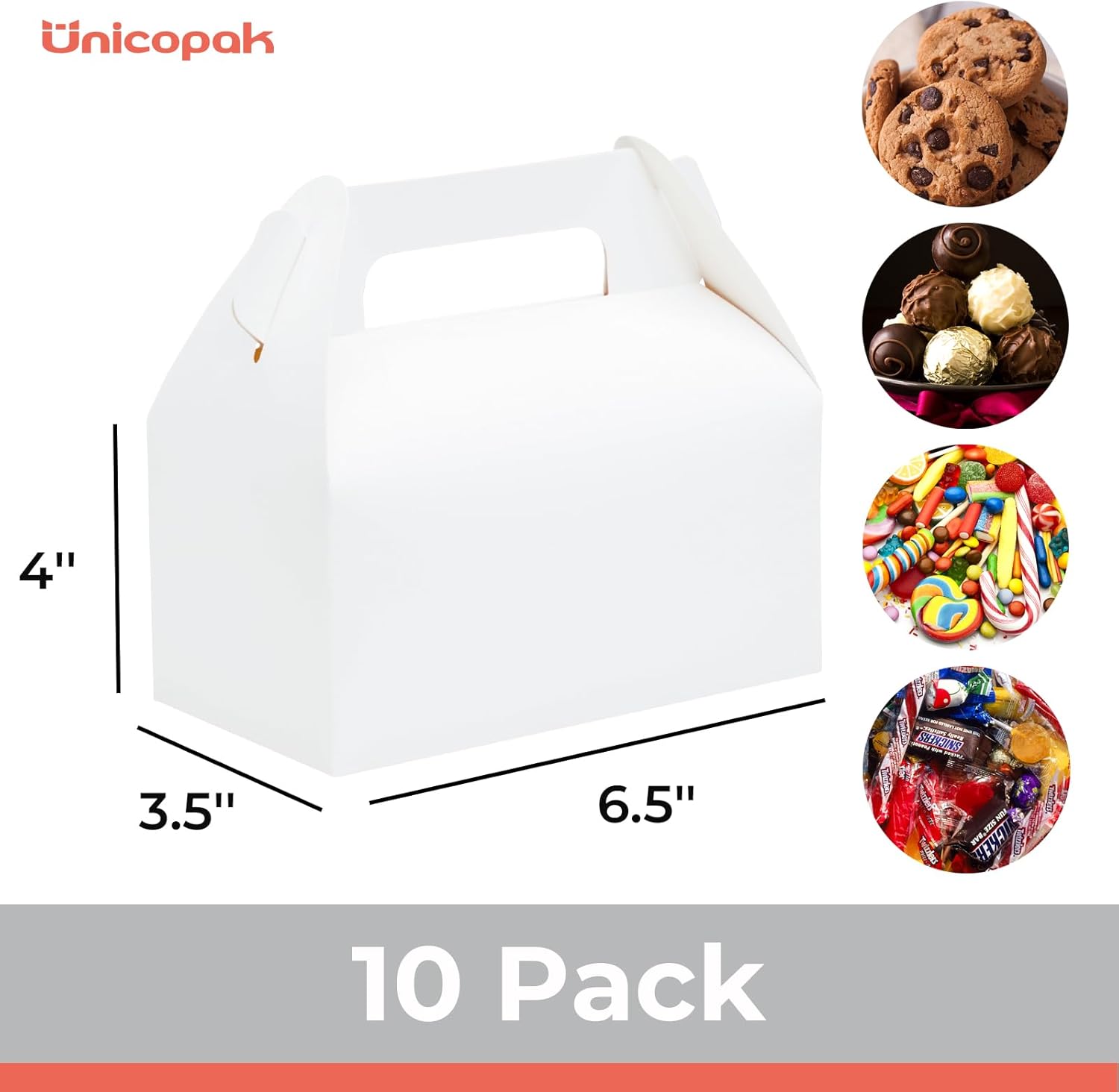 UnicoPak 10 Pack White Gable Treat Boxes