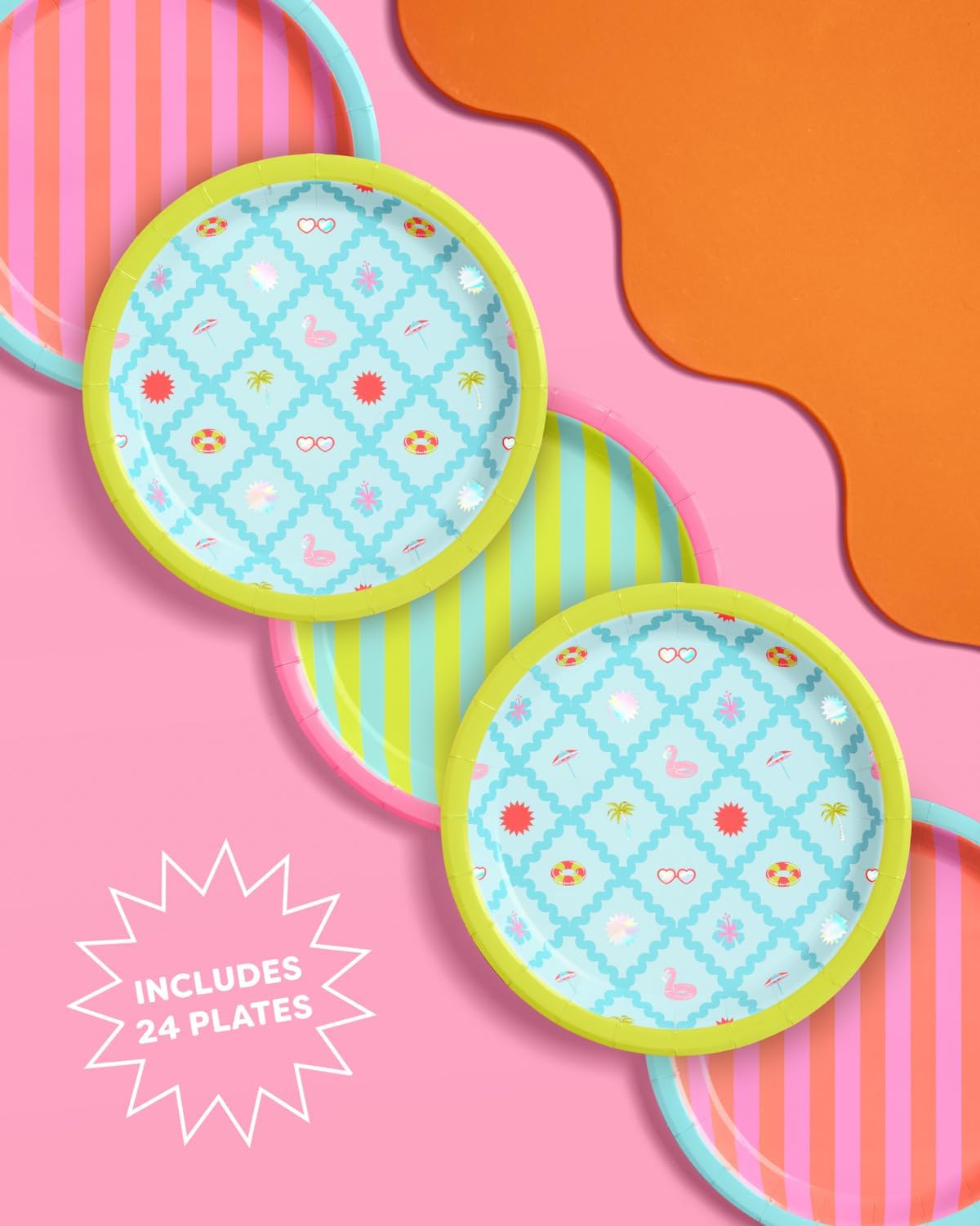 XO Fetti Pool Party Paper Plates 3 Designs 24 Pcs