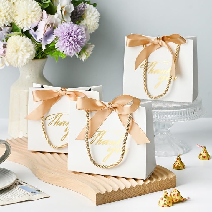 Mauproy 20 Pack Small Thank You Gift Bags with Handles and Ribbons