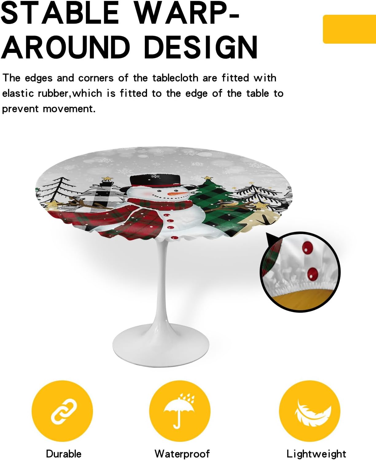 Winter Snowman Round Waterproof Table Cover Fitted Tablecloth