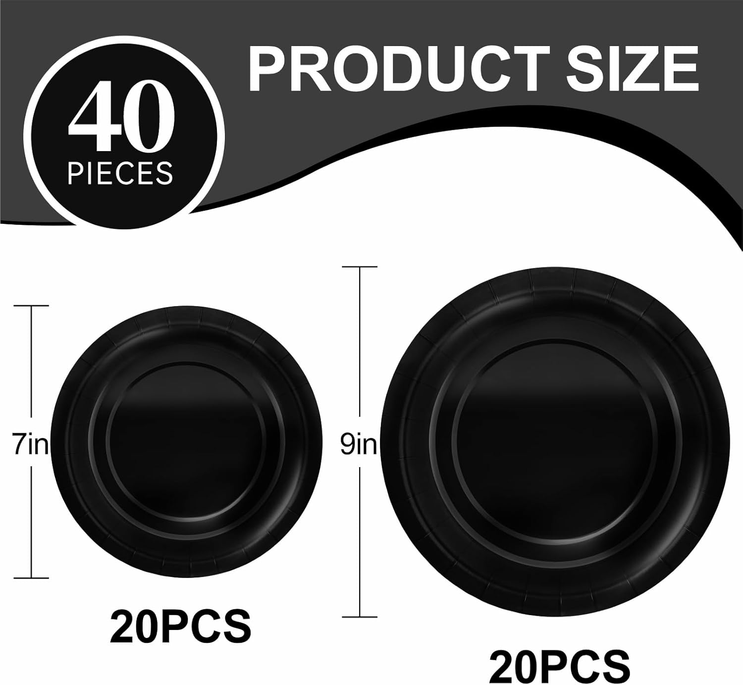 40Pcs Black Disposable Paper Plates Set for Parties and Events