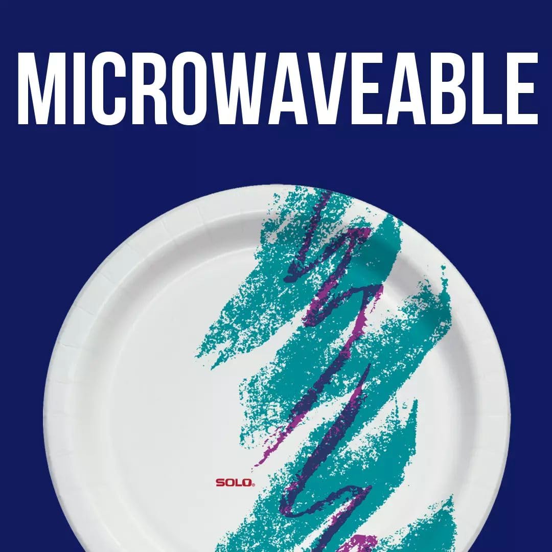 SOLO 10 Inch Large Paper Plates Pack of 55ct Jazz 90s Print