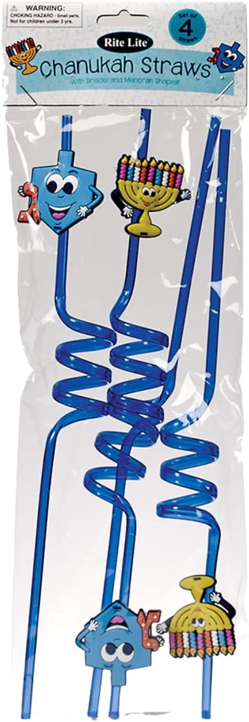 Rite Lite Set of 4 Chanukah Straws with Dreidels and Menorahs