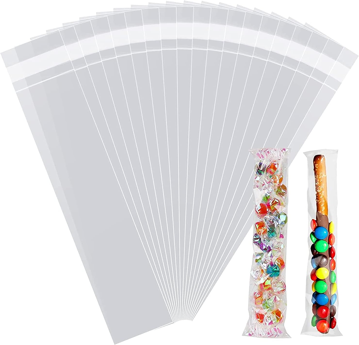 LEOSINDA 100 pcs 3 x 11 Inch Clear Self Seal Cellophane Bags