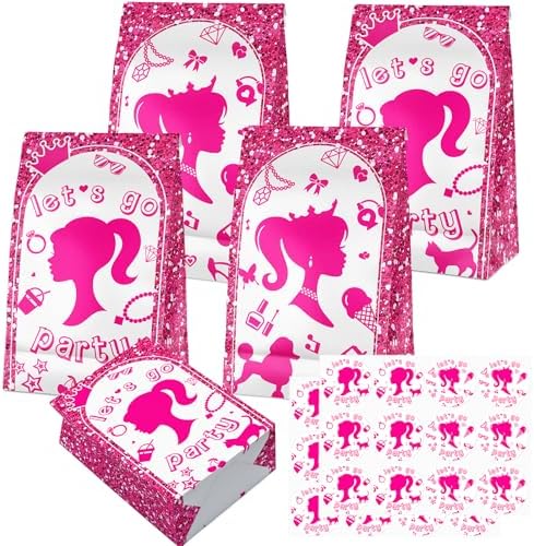 24 Pcs Pink Goodie Bags with Stickers for Girls