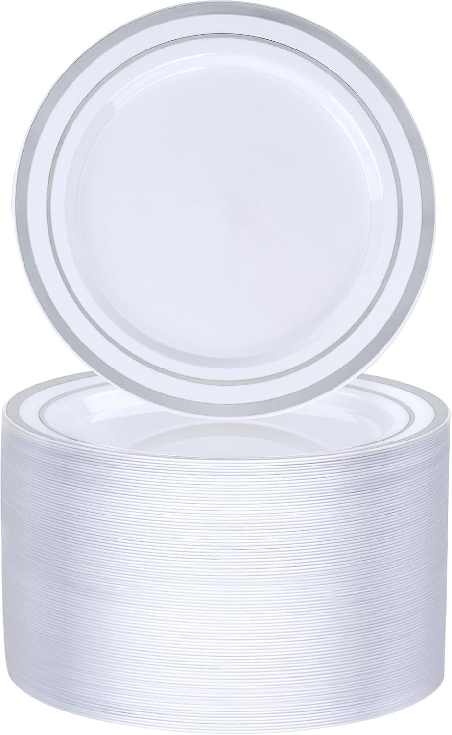 100PCS Silver Rim Plastic Dessert Plate 7 Inch Party Use