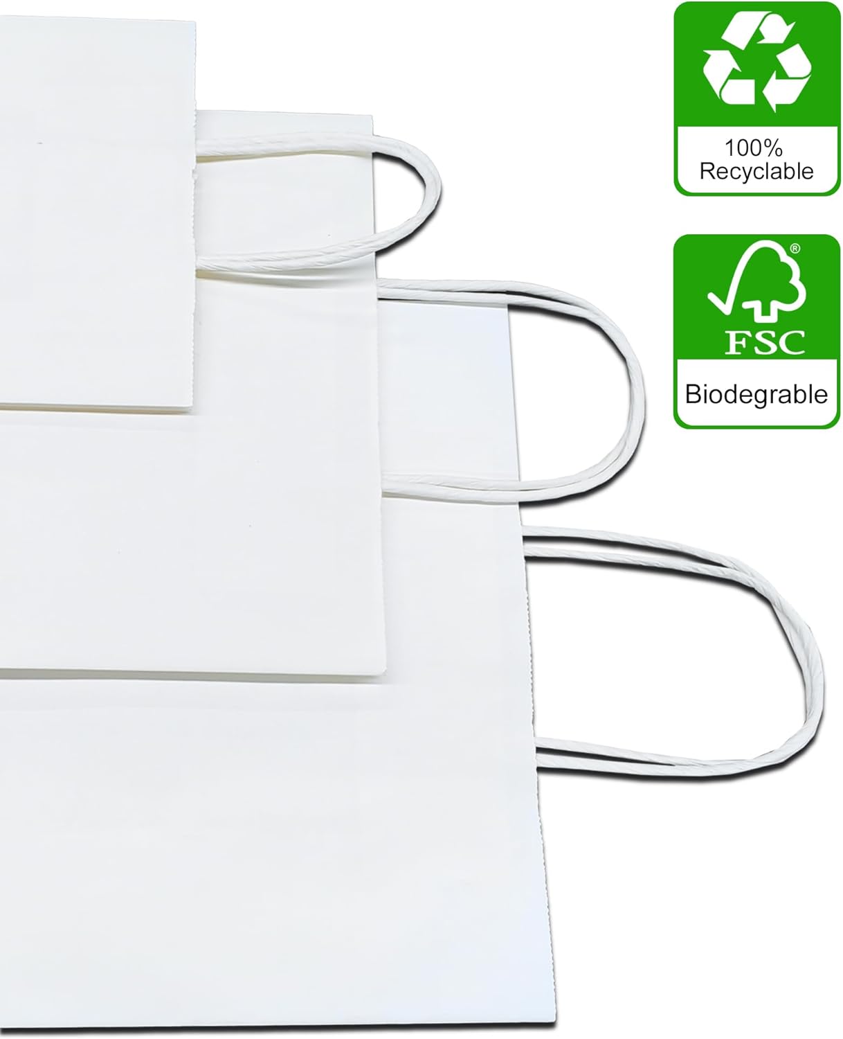 BAG BOX 100 Pack White Gift Bags with Handles