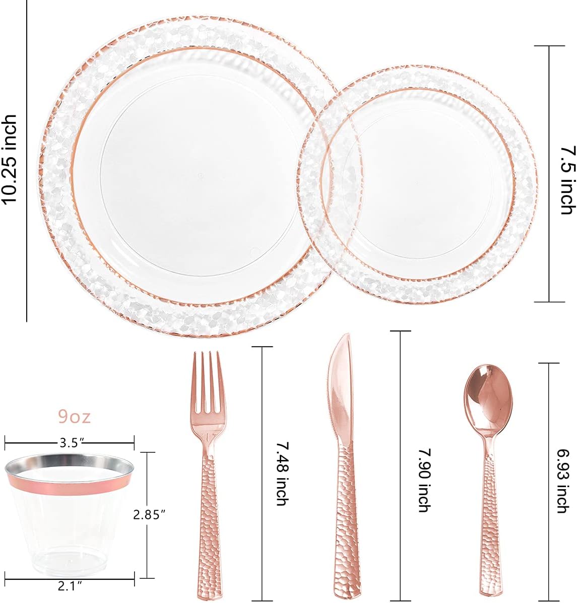 Ciaell 150PCS Rose Gold Plastic Plates Set