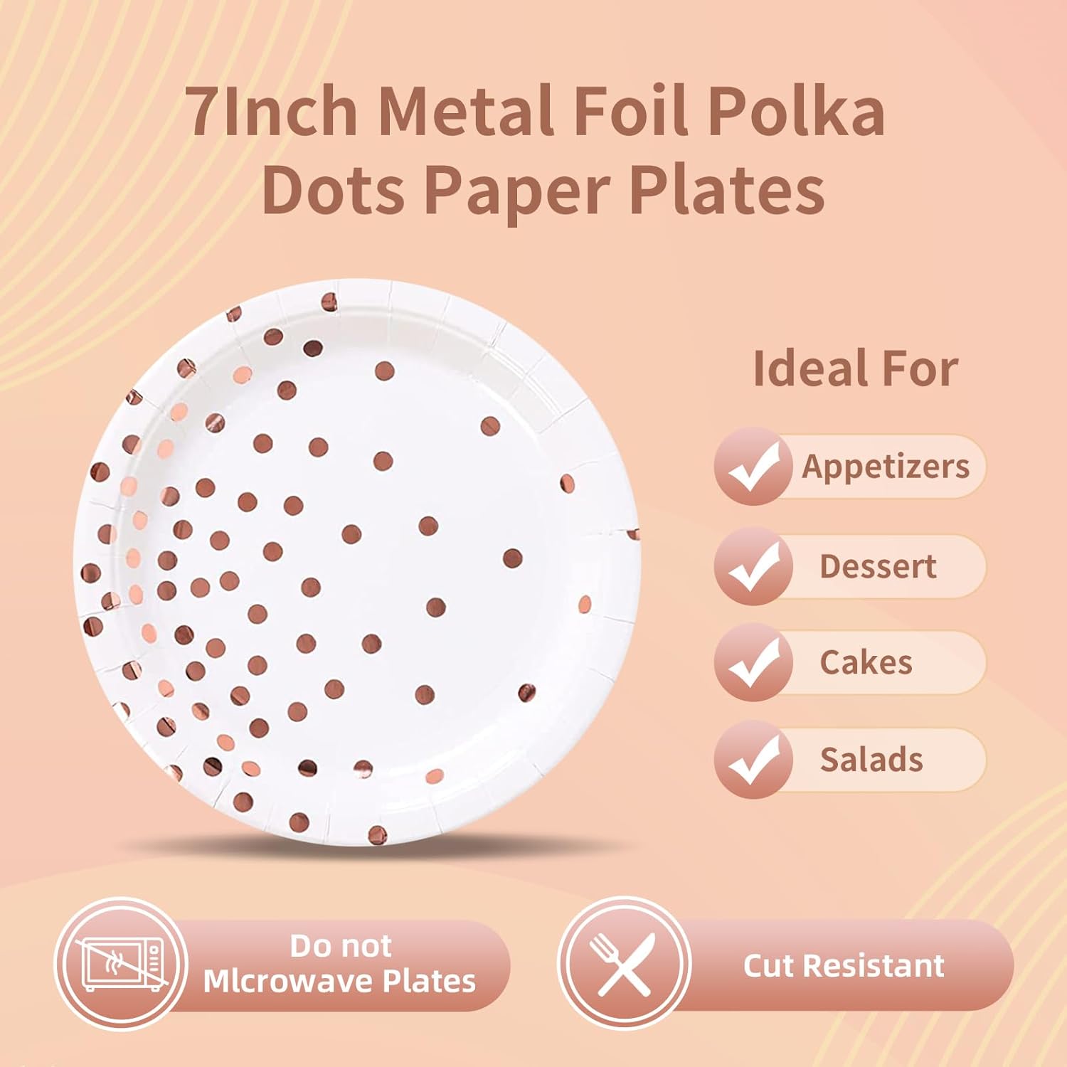 Rose Gold Paper Plates and Napkins Set - Serve 25