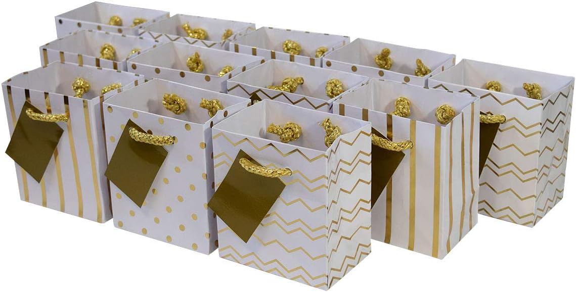 OccasionALL Mini Gold Gift Bags with Handles 12 Pack