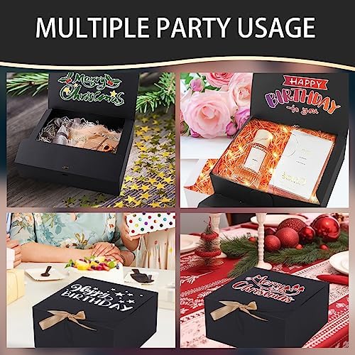 12 Pack Black Gift Boxes with Lids and Ribbons