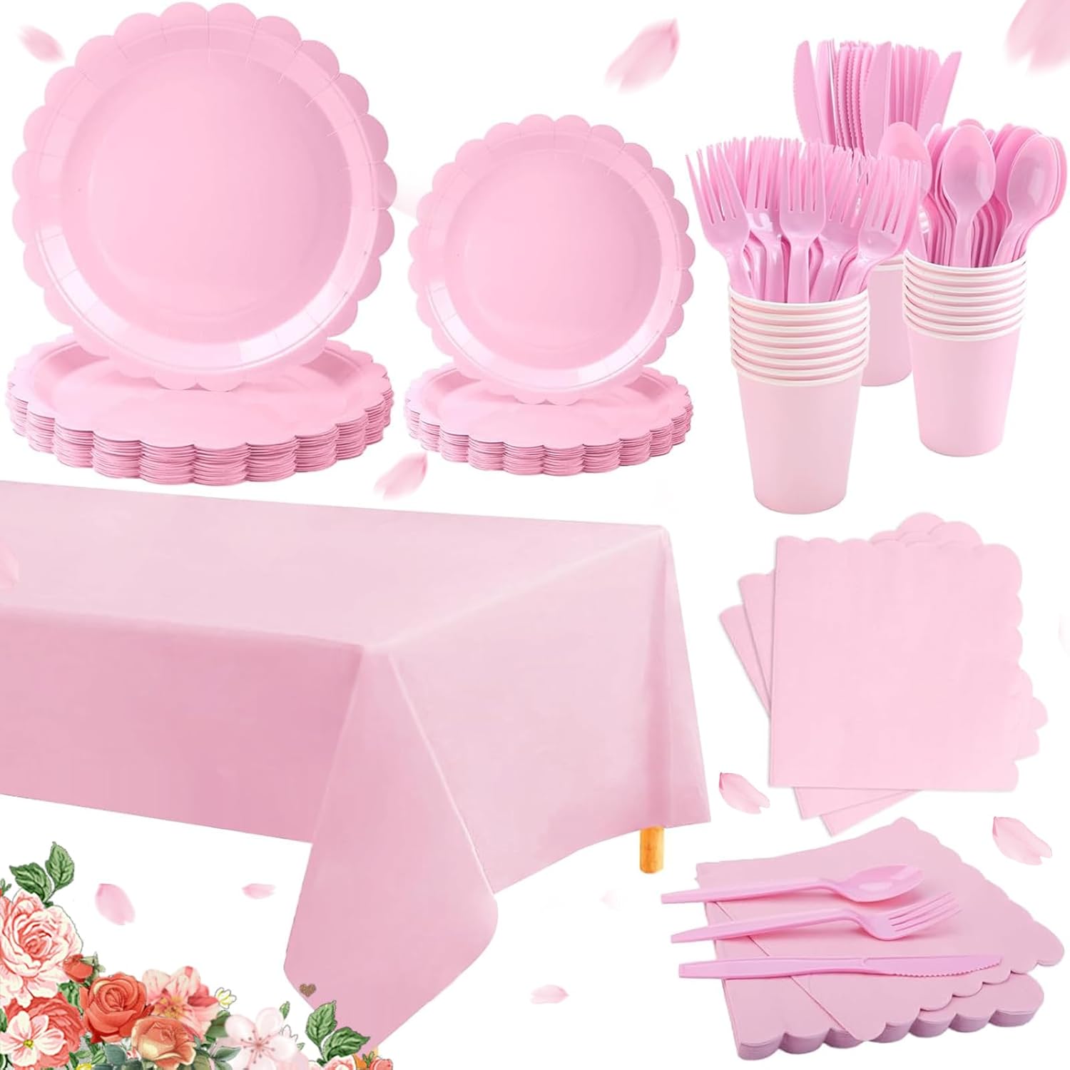 176 Pcs Pink Paper Plates and Napkins Set
