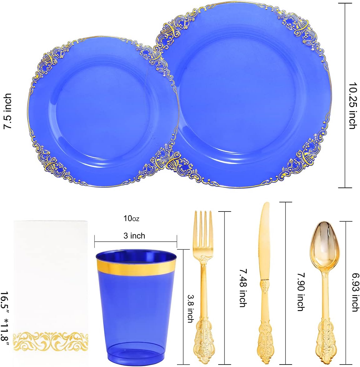 Nervure 175PCS Clear Blue Plastic Plates Set