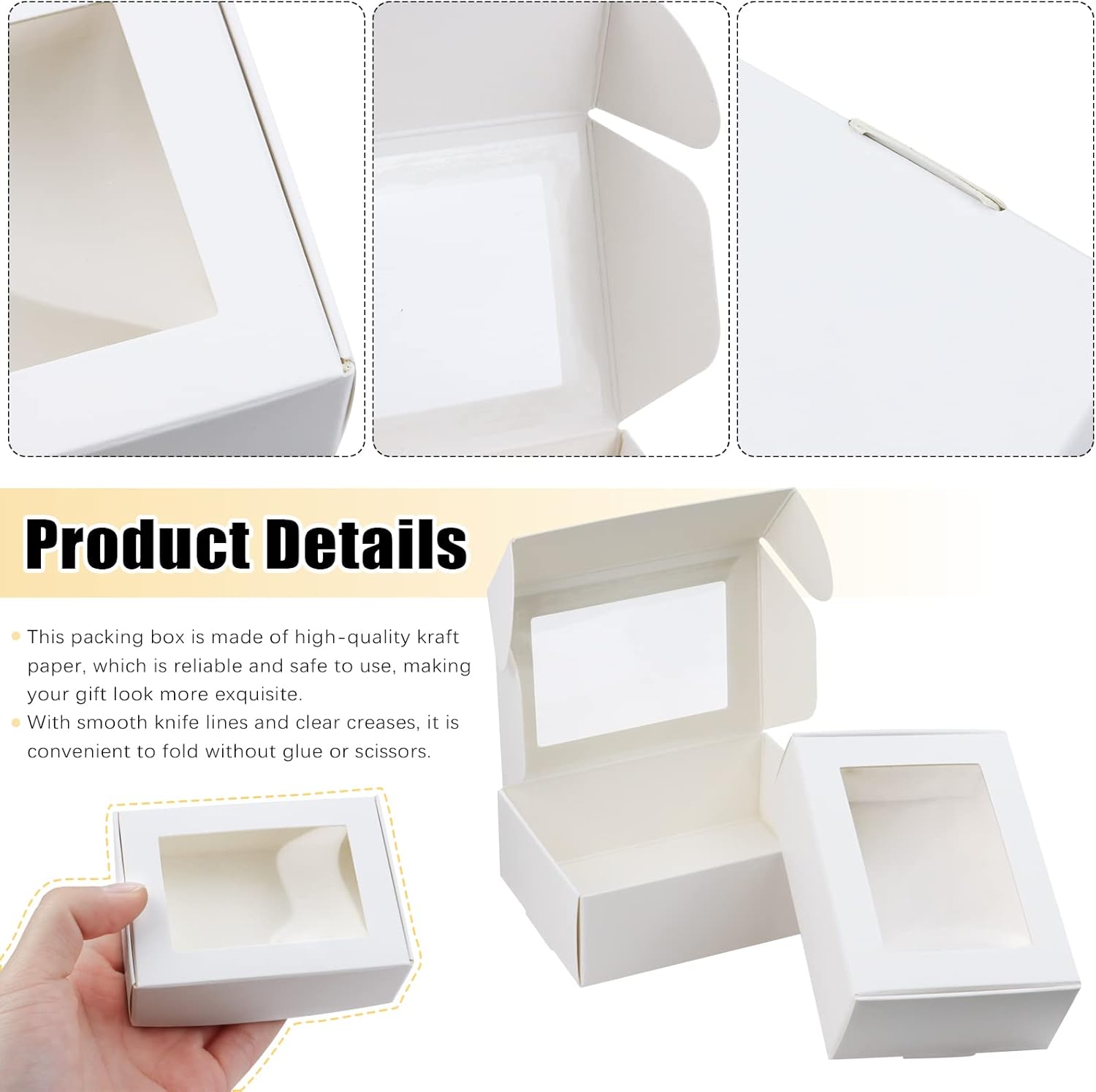 BadenBach 50 Pack Mini Rectangle Kraft Paper Boxes with Clear Windows