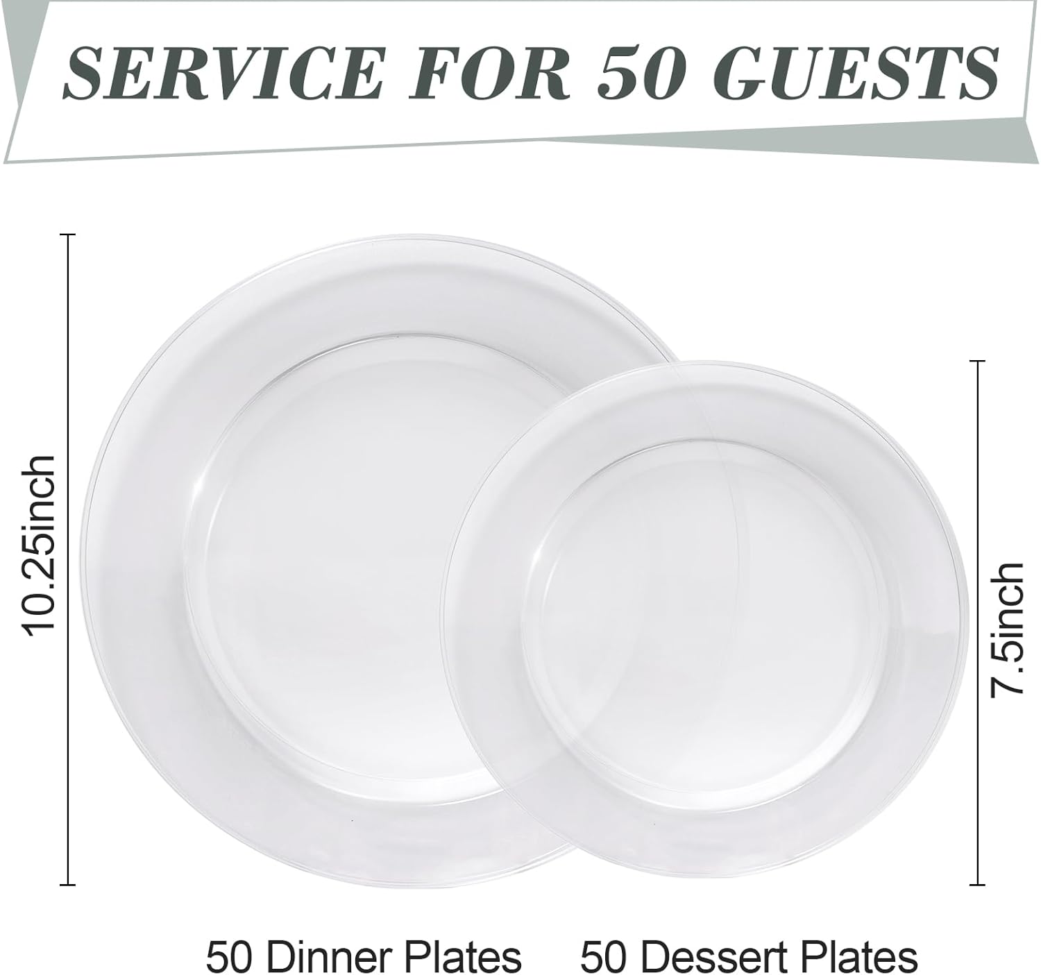 100PCS Clear Plastic Plates for 50 Guests Party Wedding Use