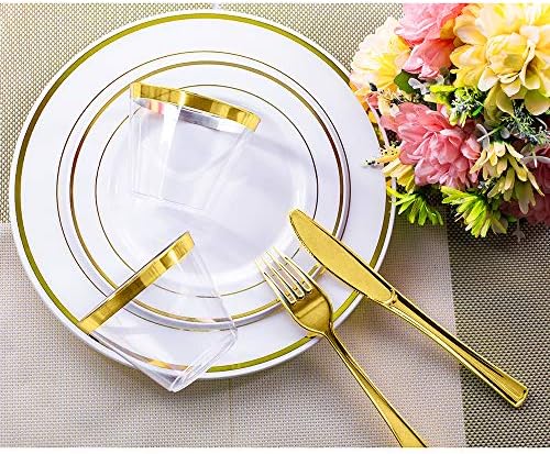 YOUTHSHIP 100 Pcs Gold Rim Clear Plastic Cups for Parties and Weddings