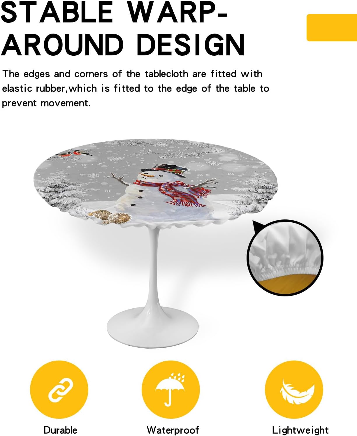 Winter Fantasy Snowman Round Waterproof Table Cover
